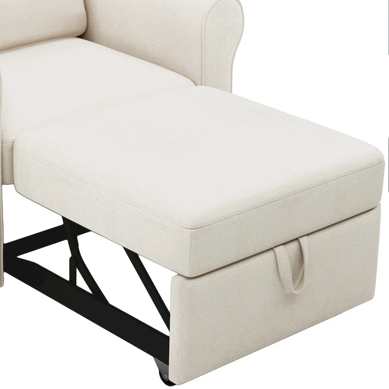3-in-1 Convertible Sleeper Chair with Adjustable Backrest, Wheels and Pull-Out Bed – Teal / Dark Blue / Beige, 1-Person Use