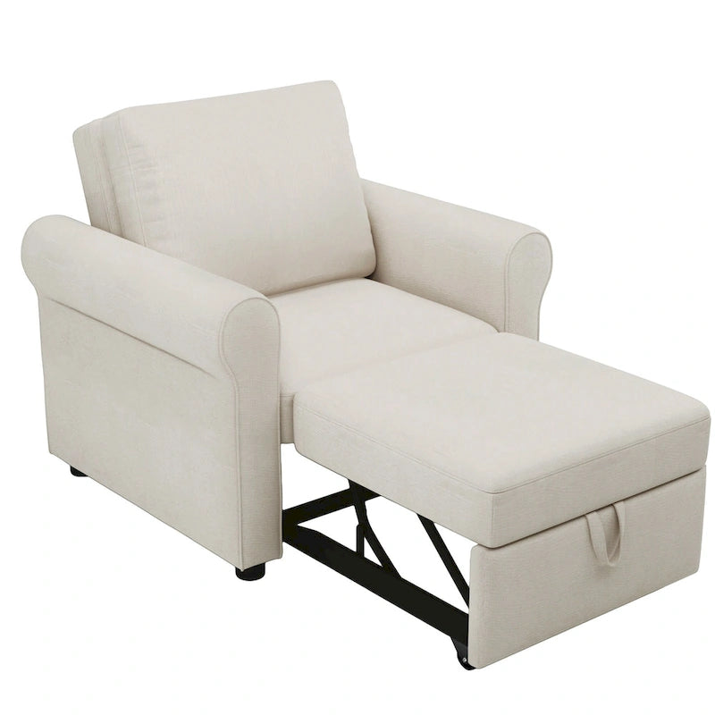 3-in-1 Convertible Sleeper Chair with Adjustable Backrest, Wheels and Pull-Out Bed – Teal / Dark Blue / Beige, 1-Person Use