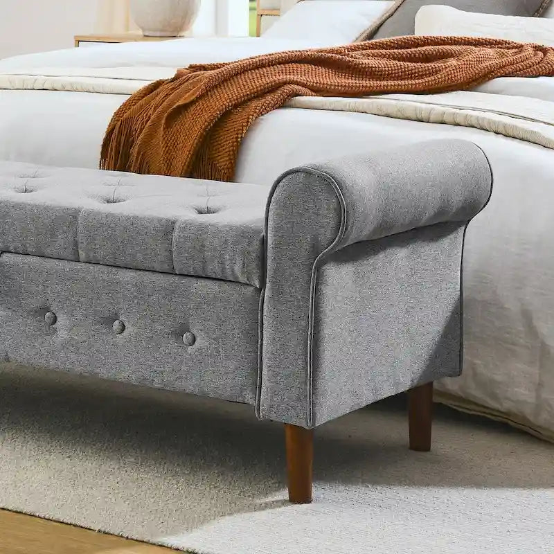 Diamond-Tufted Storage Bench with Rolled Arms and Snap Hinge Lid – Beige / Grey / Black / Blue, 2-Person Use