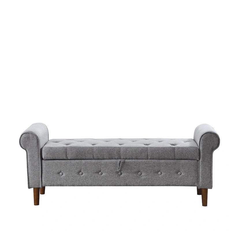 Diamond-Tufted Storage Bench with Rolled Arms and Snap Hinge Lid – Beige / Grey / Black / Blue, 2-Person Use