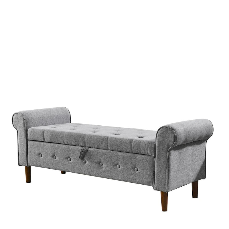 Diamond-Tufted Storage Bench with Rolled Arms and Snap Hinge Lid – Beige / Grey / Black / Blue, 2-Person Use