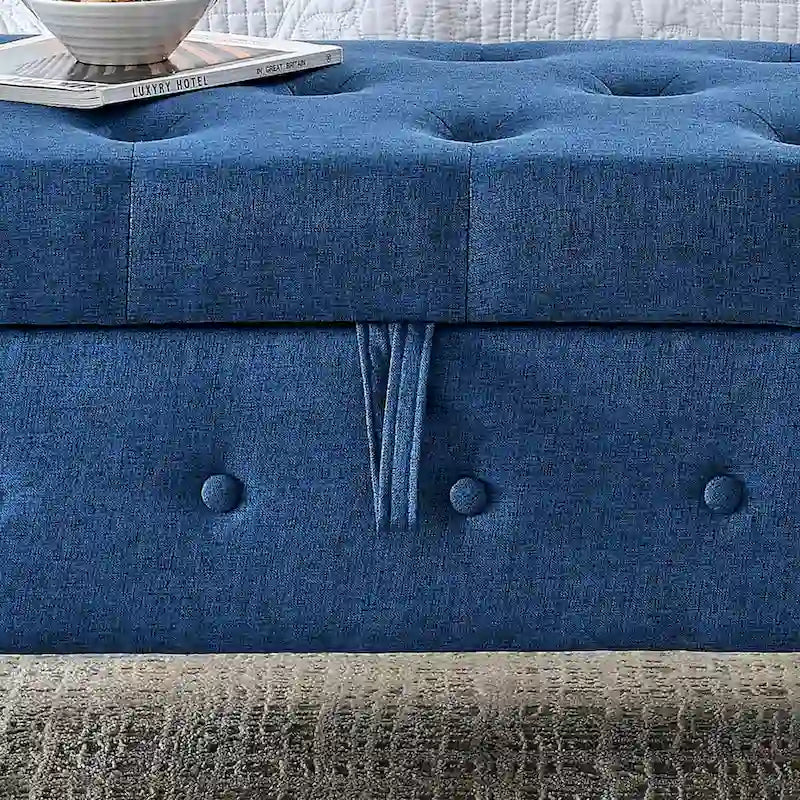 Diamond-Tufted Storage Bench with Rolled Arms and Snap Hinge Lid – Beige / Grey / Black / Blue, 2-Person Use
