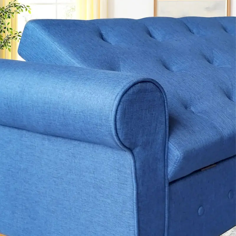 Diamond-Tufted Storage Bench with Rolled Arms and Snap Hinge Lid – Beige / Grey / Black / Blue, 2-Person Use