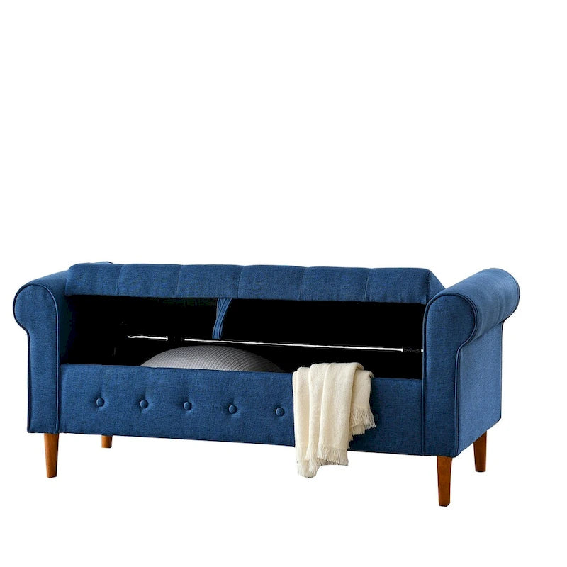 Diamond-Tufted Storage Bench with Rolled Arms and Snap Hinge Lid – Beige / Grey / Black / Blue, 2-Person Use