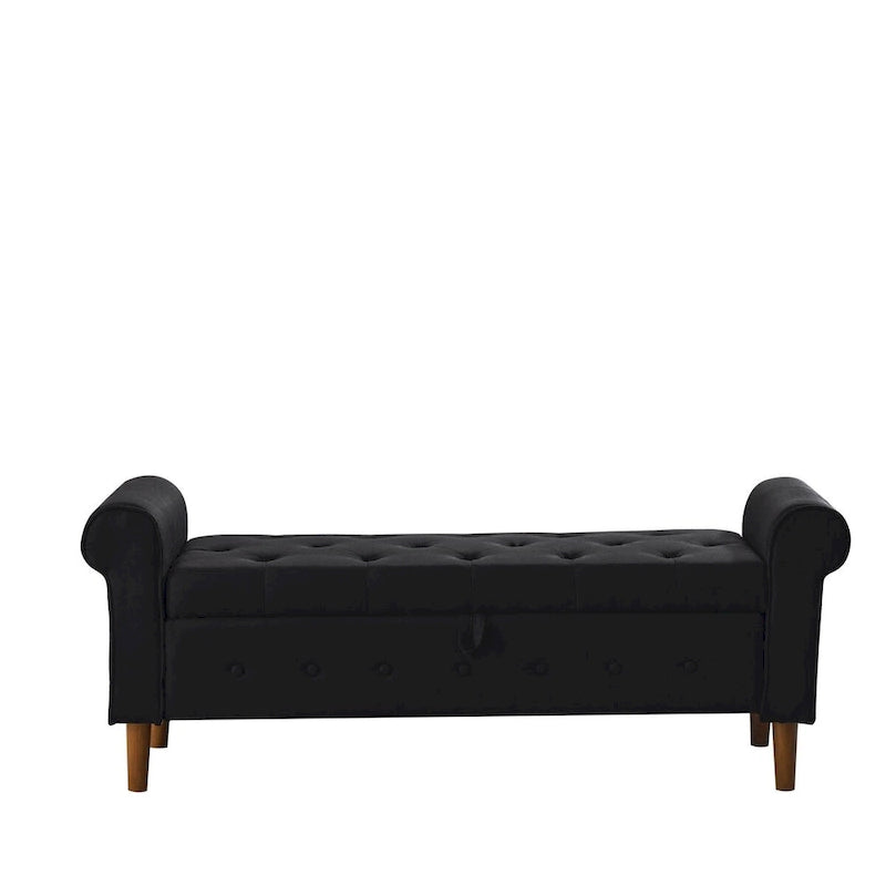 Diamond-Tufted Storage Bench with Rolled Arms and Snap Hinge Lid – Beige / Grey / Black / Blue, 2-Person Use