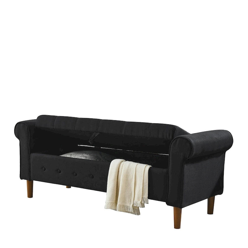 Diamond-Tufted Storage Bench with Rolled Arms and Snap Hinge Lid – Beige / Grey / Black / Blue, 2-Person Use