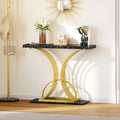 Slim Faux Marble Console Table with C-Shape Gold Metal Base – Black/Gold / White/Gold, 1-Unit