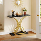 Slim Faux Marble Console Table with C-Shape Gold Metal Base – Black/Gold / White/Gold, 1-Unit
