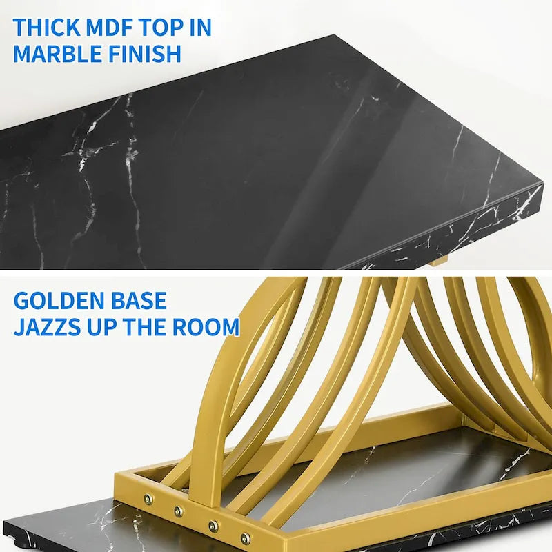 Slim Faux Marble Console Table with C-Shape Gold Metal Base – Black/Gold / White/Gold, 1-Unit
