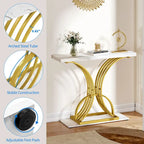 Slim Faux Marble Console Table with C-Shape Gold Metal Base – Black/Gold / White/Gold, 1-Unit