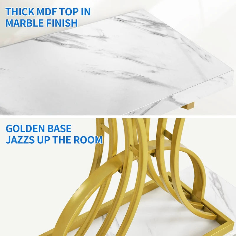 Slim Faux Marble Console Table with C-Shape Gold Metal Base – Black/Gold / White/Gold, 1-Unit
