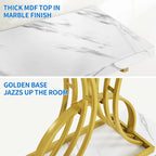 Slim Faux Marble Console Table with C-Shape Gold Metal Base – Black/Gold / White/Gold, 1-Unit