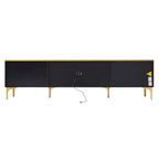 TV Stand Media Console with Glass Cabinet Doors and Gold Legs – Gold+Black / Gold+White, 1-Unit