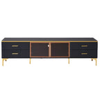 TV Stand Media Console with Glass Cabinet Doors and Gold Legs – Gold+Black / Gold+White, 1-Unit