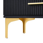 TV Stand Media Console with Glass Cabinet Doors and Gold Legs – Gold+Black / Gold+White, 1-Unit