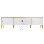 TV Stand Media Console with Glass Cabinet Doors and Gold Legs – Gold+Black / Gold+White, 1-Unit
