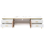 TV Stand Media Console with Glass Cabinet Doors and Gold Legs – Gold+Black / Gold+White, 1-Unit