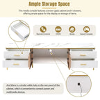 TV Stand Media Console with Glass Cabinet Doors and Gold Legs – Gold+Black / Gold+White, 1-Unit
