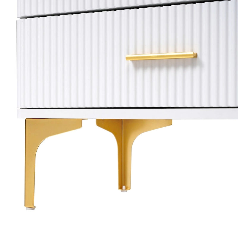 TV Stand Media Console with Glass Cabinet Doors and Gold Legs – Gold+Black / Gold+White, 1-Unit