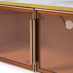 TV Stand Media Console with Glass Cabinet Doors and Gold Legs – Gold+Black / Gold+White, 1-Unit