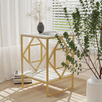 2-Tier Sintered Stone Side Table with Metal Iron Frame – Black / Gold, 1-Unit