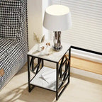 2-Tier Sintered Stone Side Table with Metal Iron Frame – Black / Gold, 1-Unit