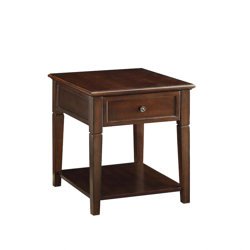 Rectangular End Table with Drawer and Open Shelf – Walnut, Wood Top, 1-Unit