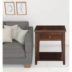 Rectangular End Table with Drawer and Open Shelf – Walnut, Wood Top, 1-Unit