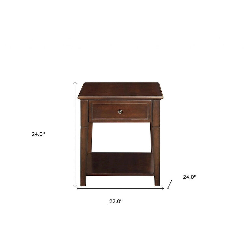 Rectangular End Table with Drawer and Open Shelf – Walnut, Wood Top, 1-Unit