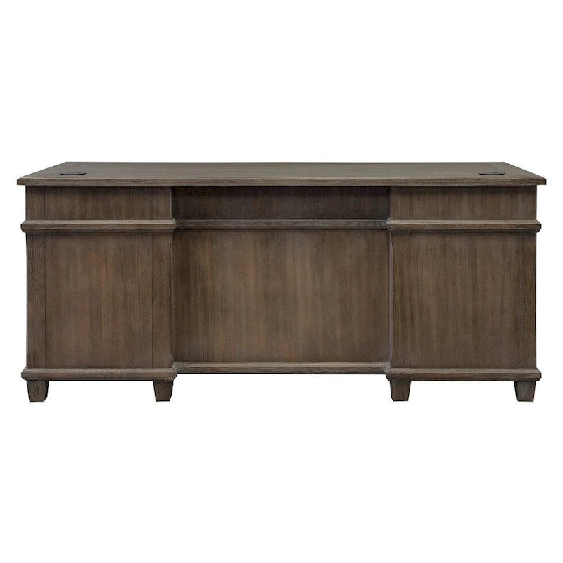 Double Pedestal Executive Desk with Diamond Metal Accents and Antique Hardware – Weathered Gray, 1-Person Use