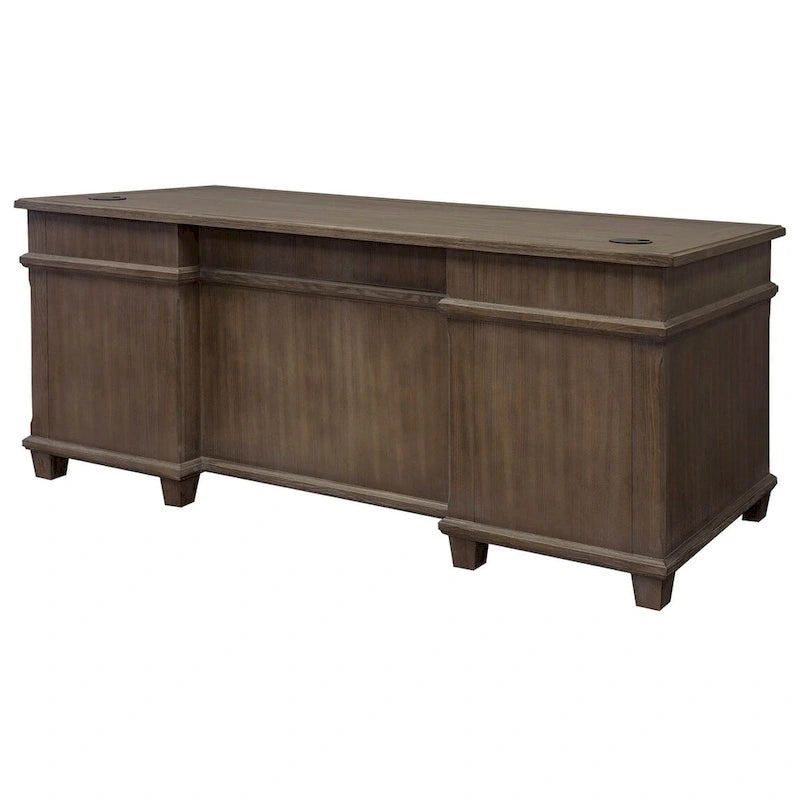 Double Pedestal Executive Desk with Diamond Metal Accents and Antique Hardware – Weathered Gray, 1-Person Use