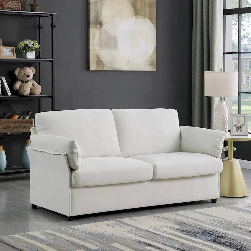 Modern Chenille Loveseat Sofa with Solid Wood Frame – Dark Grey / Beige / Camel, 2-Person Use