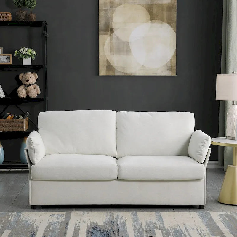 Modern Chenille Loveseat Sofa with Solid Wood Frame – Dark Grey / Beige / Camel, 2-Person Use