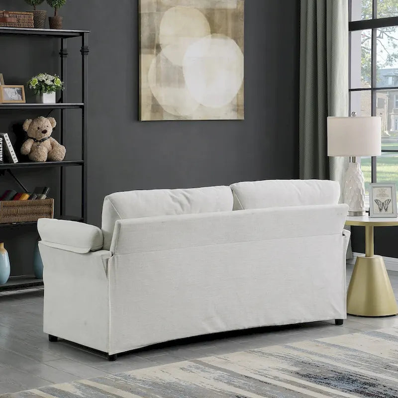 Modern Chenille Loveseat Sofa with Solid Wood Frame – Dark Grey / Beige / Camel, 2-Person Use
