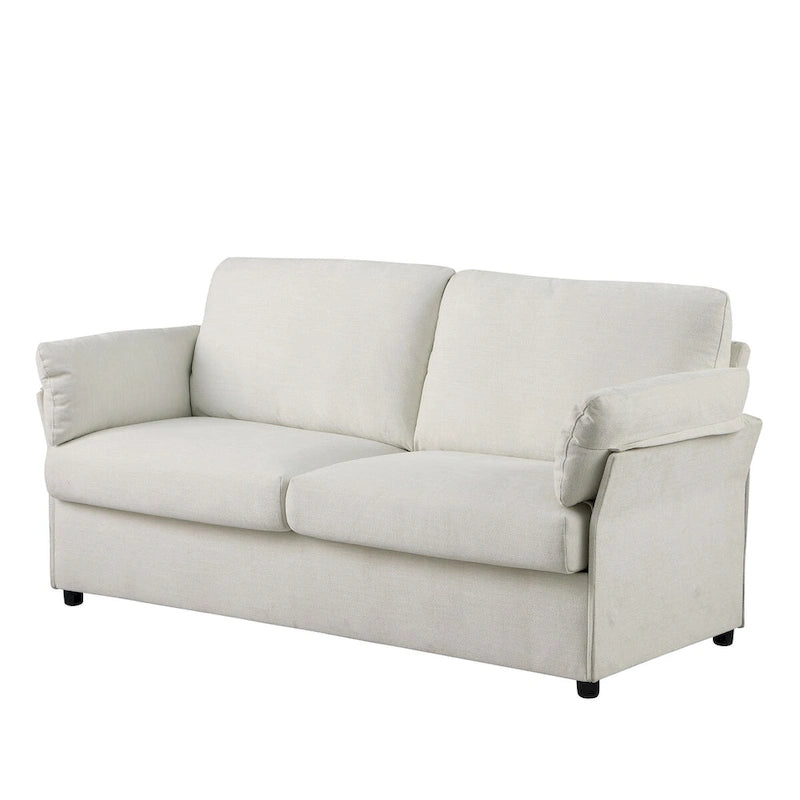 Modern Chenille Loveseat Sofa with Solid Wood Frame – Dark Grey / Beige / Camel, 2-Person Use