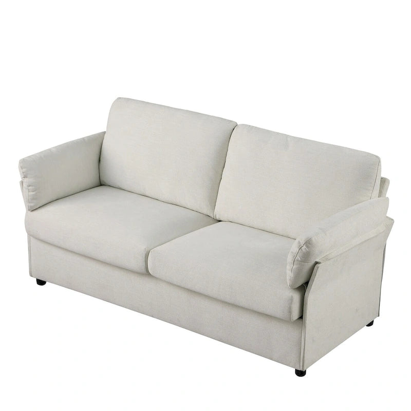Modern Chenille Loveseat Sofa with Solid Wood Frame – Dark Grey / Beige / Camel, 2-Person Use