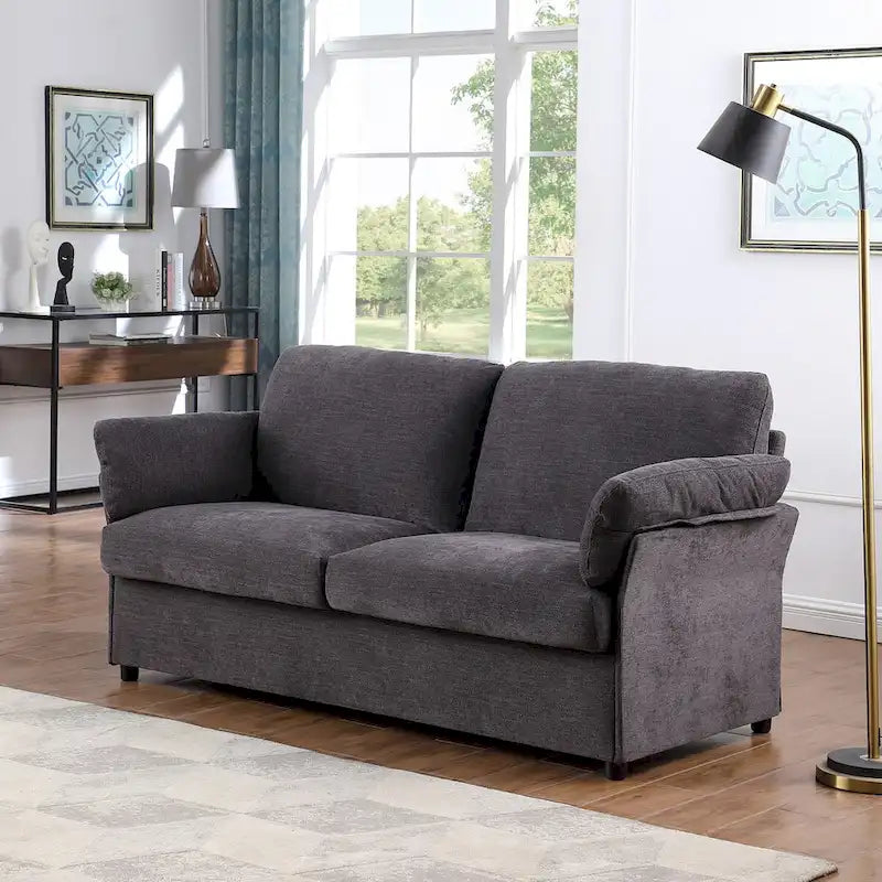 Modern Chenille Loveseat Sofa with Solid Wood Frame – Dark Grey / Beige / Camel, 2-Person Use