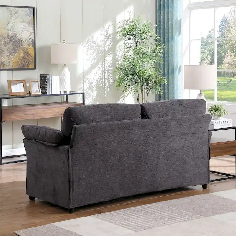 Modern Chenille Loveseat Sofa with Solid Wood Frame – Dark Grey / Beige / Camel, 2-Person Use