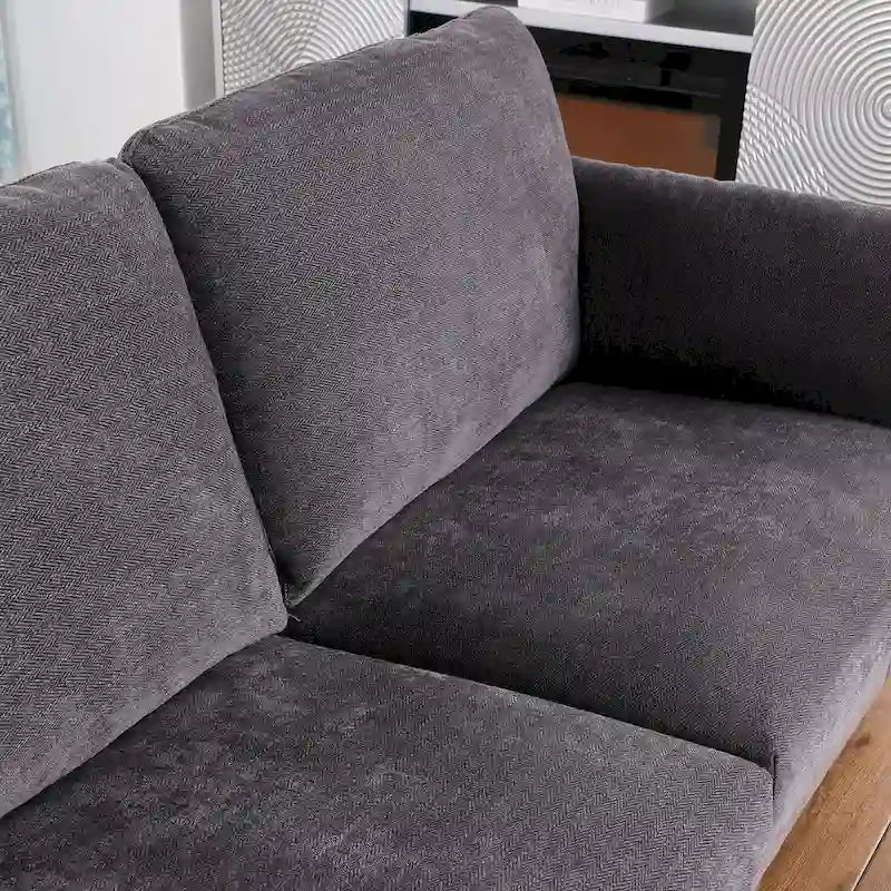 Modern Chenille Loveseat Sofa with Solid Wood Frame – Dark Grey / Beige / Camel, 2-Person Use