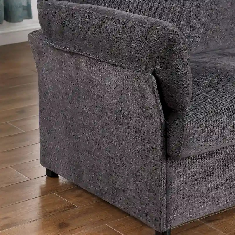 Modern Chenille Loveseat Sofa with Solid Wood Frame – Dark Grey / Beige / Camel, 2-Person Use