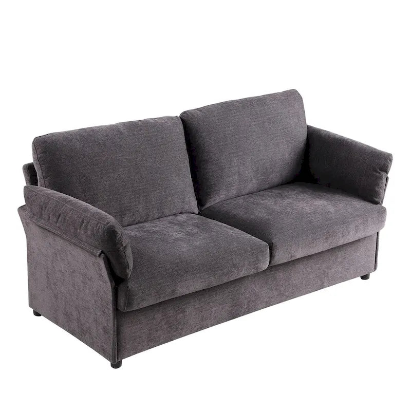 Modern Chenille Loveseat Sofa with Solid Wood Frame – Dark Grey / Beige / Camel, 2-Person Use
