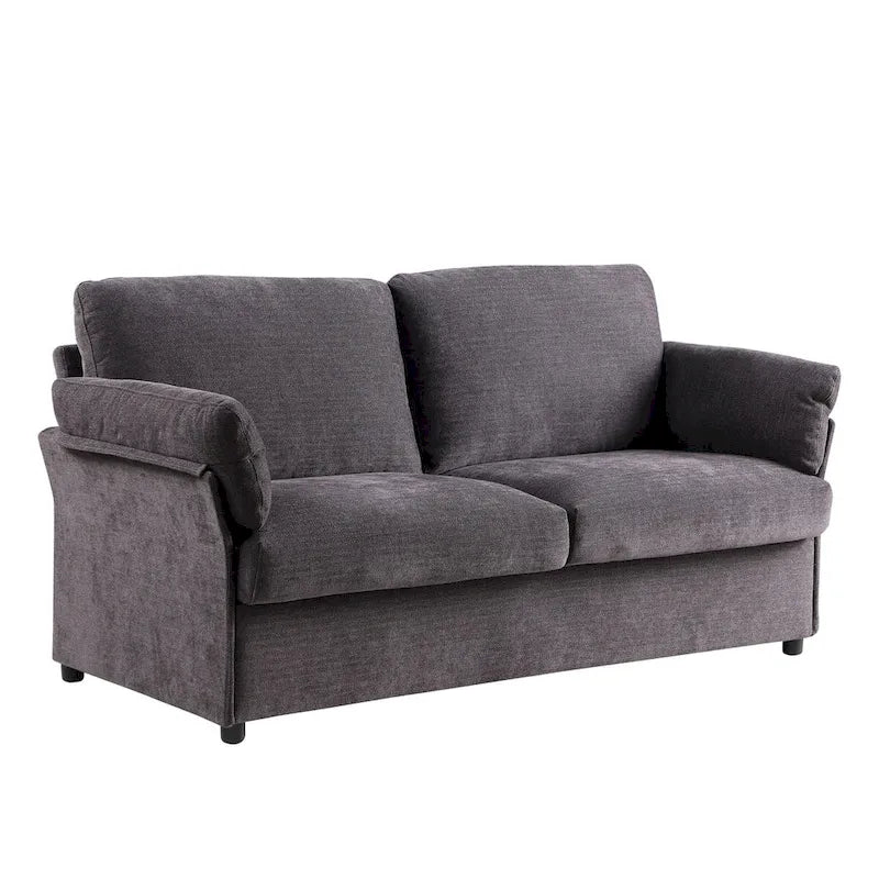 Modern Chenille Loveseat Sofa with Solid Wood Frame – Dark Grey / Beige / Camel, 2-Person Use