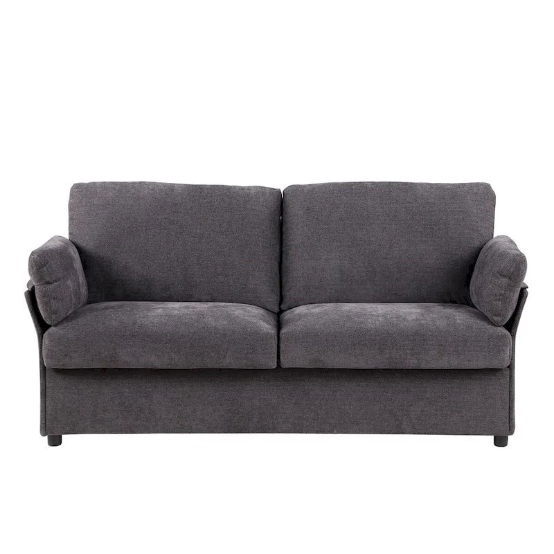 Modern Chenille Loveseat Sofa with Solid Wood Frame – Dark Grey / Beige / Camel, 2-Person Use