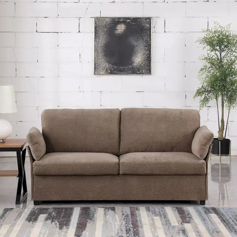 Modern Chenille Loveseat Sofa with Solid Wood Frame – Dark Grey / Beige / Camel, 2-Person Use