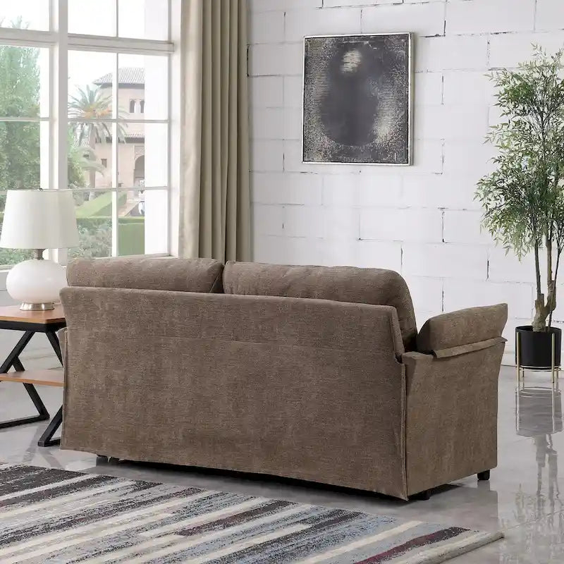 Modern Chenille Loveseat Sofa with Solid Wood Frame – Dark Grey / Beige / Camel, 2-Person Use