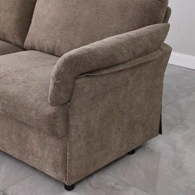 Modern Chenille Loveseat Sofa with Solid Wood Frame – Dark Grey / Beige / Camel, 2-Person Use