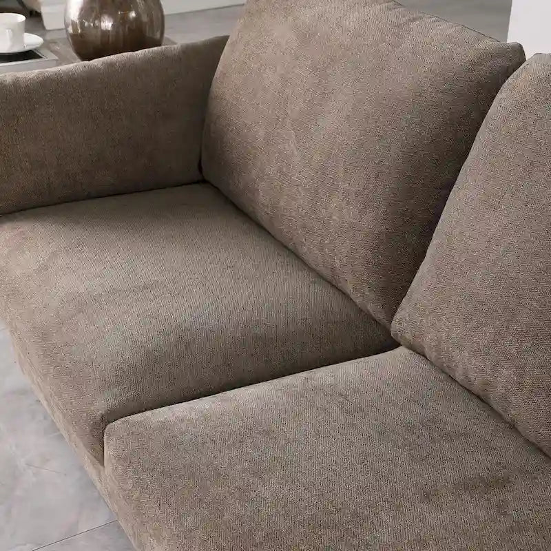 Modern Chenille Loveseat Sofa with Solid Wood Frame – Dark Grey / Beige / Camel, 2-Person Use
