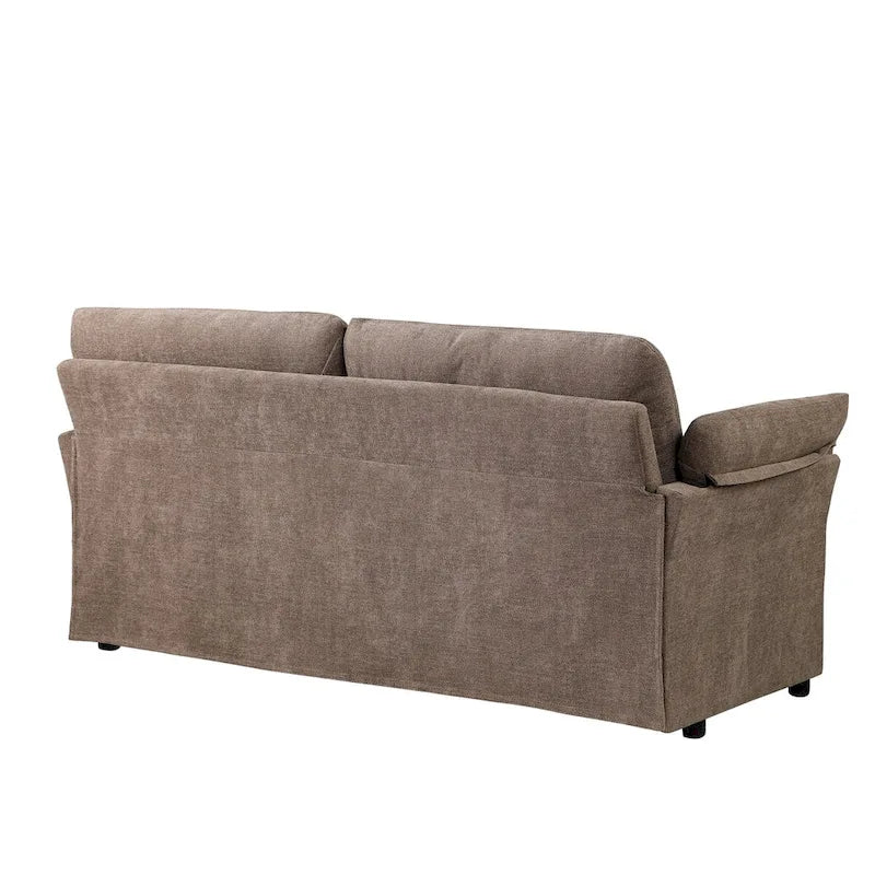 Modern Chenille Loveseat Sofa with Solid Wood Frame – Dark Grey / Beige / Camel, 2-Person Use