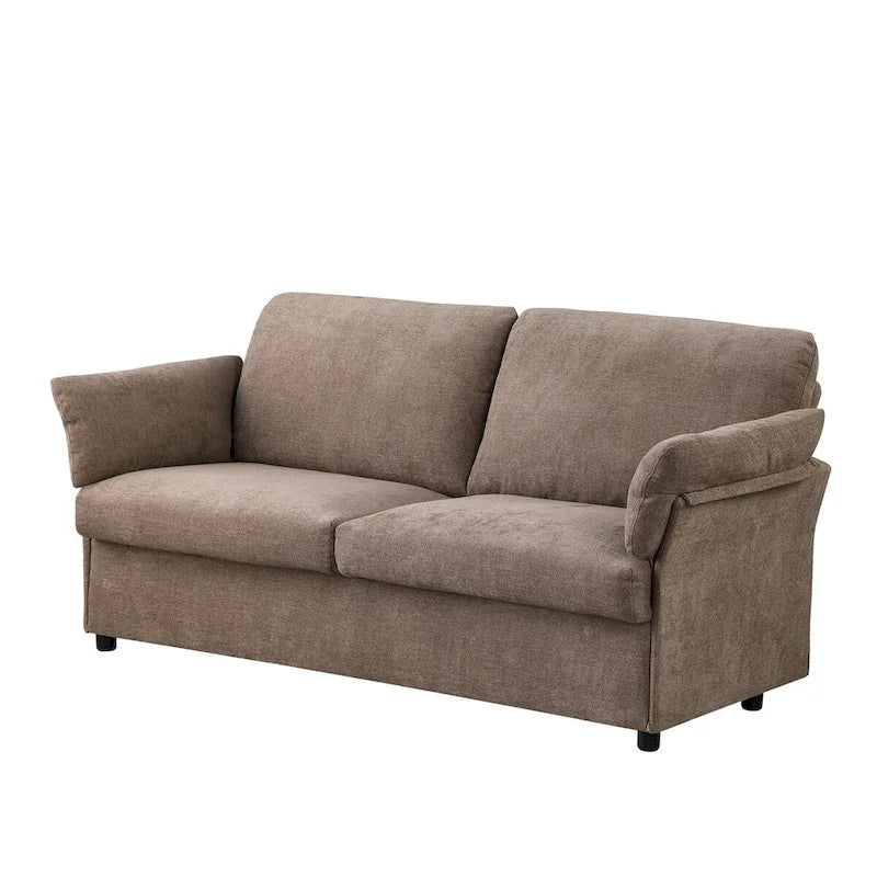 Modern Chenille Loveseat Sofa with Solid Wood Frame – Dark Grey / Beige / Camel, 2-Person Use