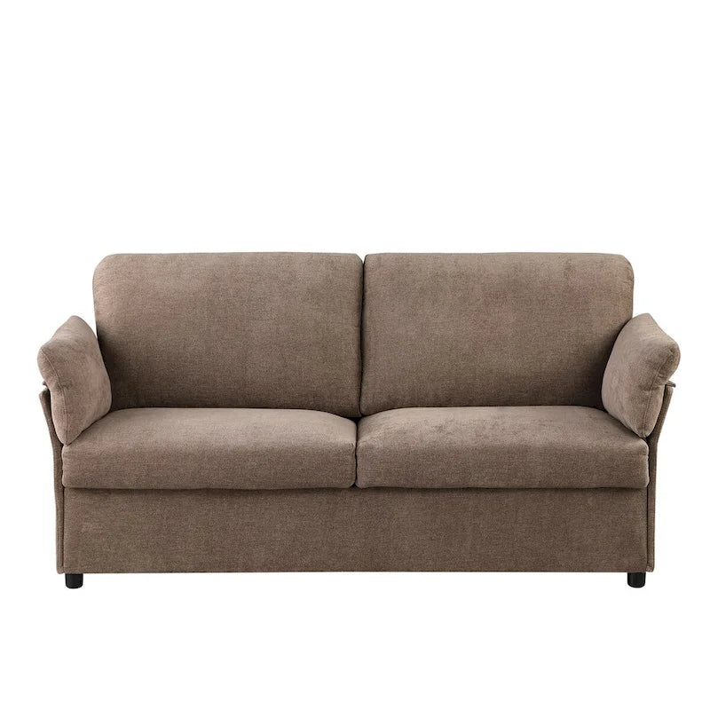 Modern Chenille Loveseat Sofa with Solid Wood Frame – Dark Grey / Beige / Camel, 2-Person Use